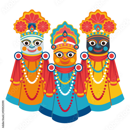 Happy Rath Yatra holiday background celebration. Lord Jagannath, Balabhadra and Subhdra. Indian religious festival celebration
