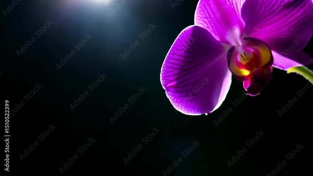 Close-up of vibrant purple orchids against a black background, showcasing intricate petal details and textures.