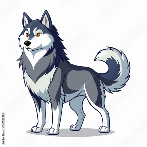 Malamute Dog Character Vector – Fluffy Sled Dog Illustration