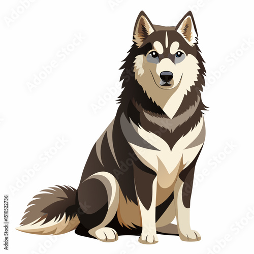 Stylized Malamute Puppy Vector – Cartoon Sled Dog Character