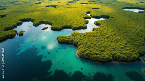 Serene Wetlands with Lush Greenery and Clear Water photo