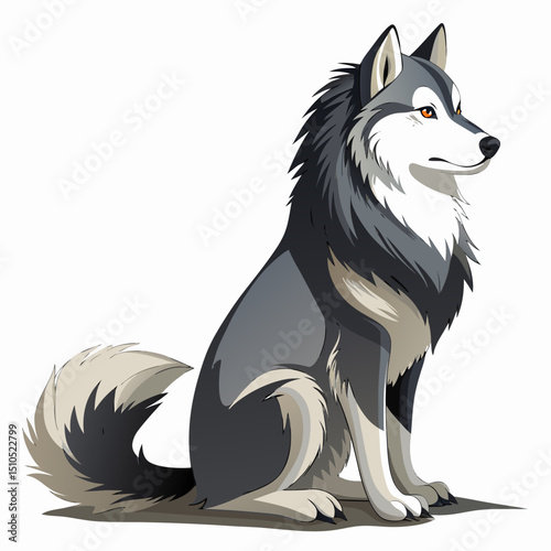 Digital Malamute Dog Illustration – Cartoon Sled Dog Portrait