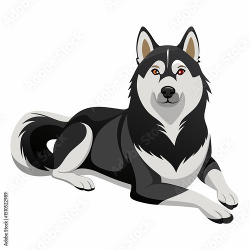Cute Malamute Puppy Vector – Fluffy Sled Dog Portrait