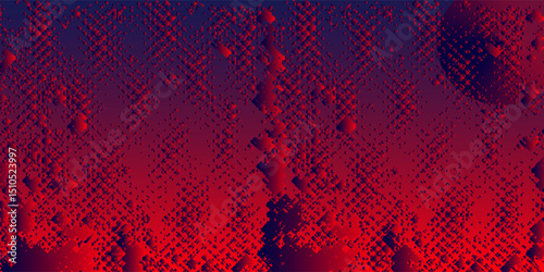 Abstract geometric digital art with red and purple gradient, featuring 3D cubes and pixelated texture in a futuristic style.