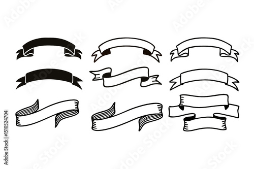 Black and White Ribbon Banner Collection Vector Scroll Graphics Label Illustration and Badge Design Elements Pack photo