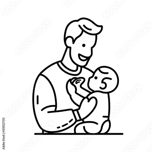 Monoline icon of father feeding baby, modern iconographic style
