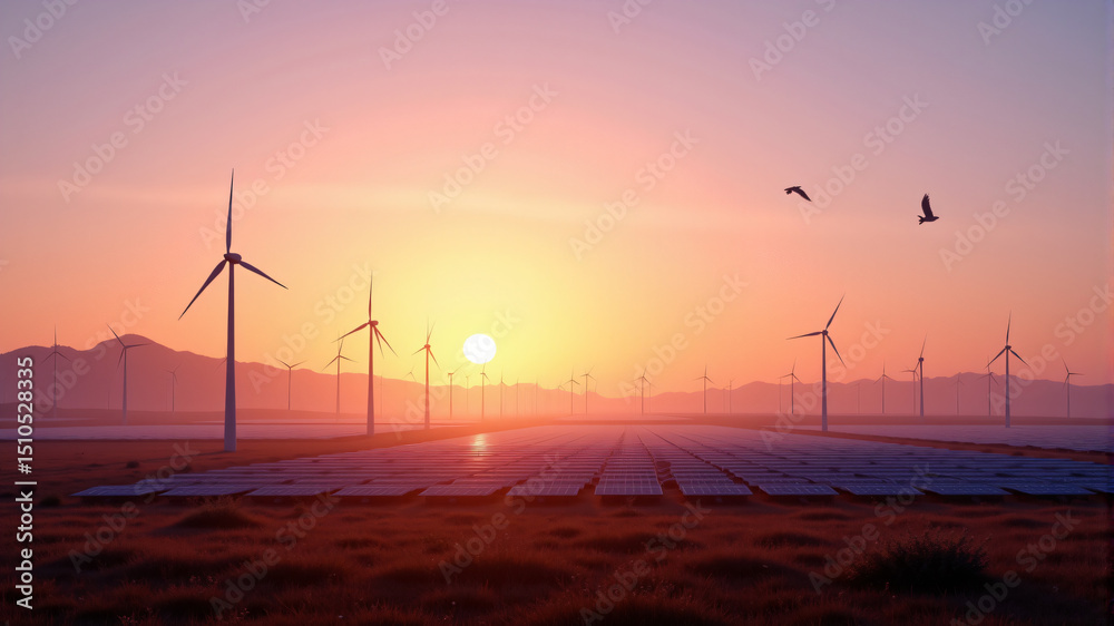 Obraz premium Renewable Energy Wind Farm at Sunset