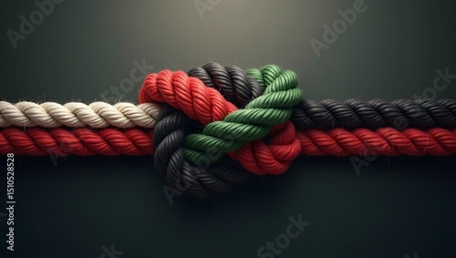 Bold Kenyan unity knot with red, green, black, and white ropes symbolizing national resilience