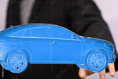 3D model of a sleek, blue S...