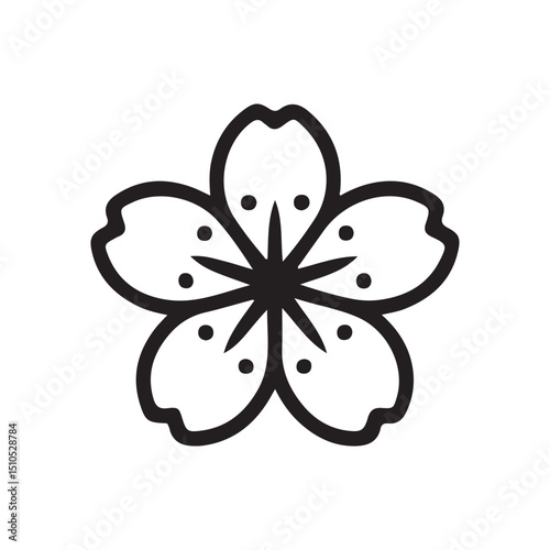 Cherry blossom flower or sakura line art vector icon for apps and websites. Vector black silhouette. with white background