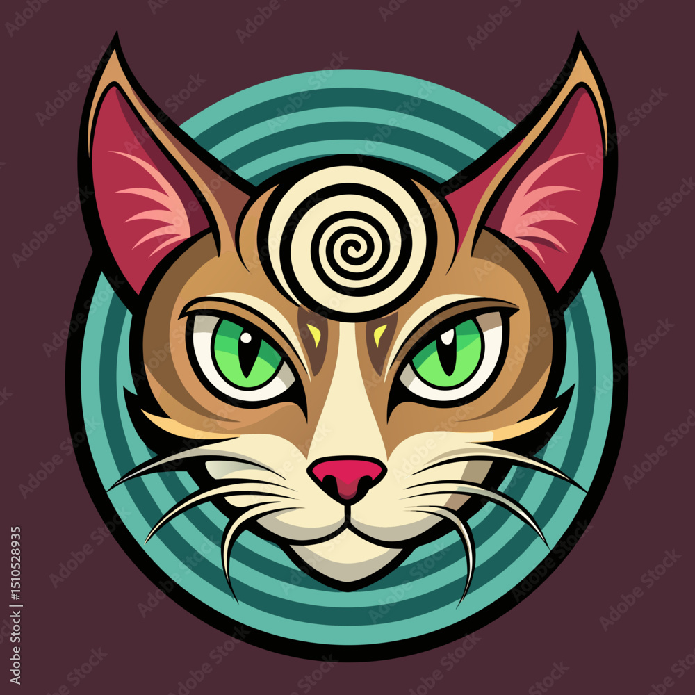 Obraz premium Crazy Cat head in spiral horn design