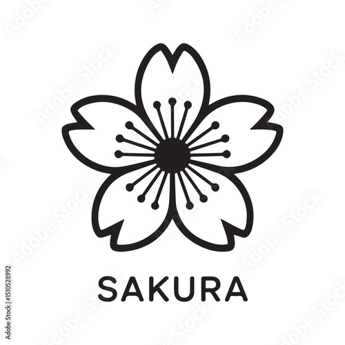 Cherry blossom flower or sakura line art vector icon for apps and websites. Vector black silhouette. with white background