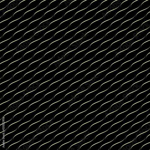 Elegant seamless wave pattern with gold lines on black background. Perfect for luxury design, branding, packaging, or textile backgrounds