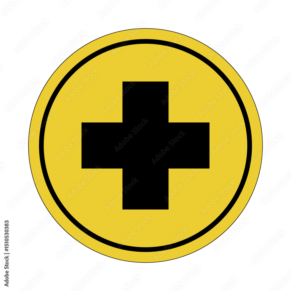 Obraz premium Circle yellow sticker. First aid. Hospital doctor sign logo. Circle yellow sign. Medical sticker.
