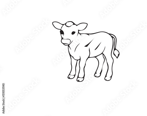 Minimal Single Cow Icon in Line Style. Editable Stroke Vector Illustration of a Farm Animal or Qurbani Cow....Goru Image..Cow 