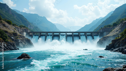 Majestic Dam in a Scenic Mountain Valley photo