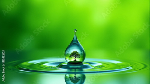 Refreshing Water Drop with Green Background photo