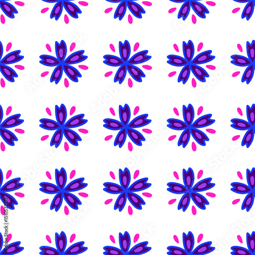 Seamless pattern with cornflower flowers on a white background. Colorful vector illustration hand drawn. Field beautiful flower, spring and summer symbol. Packaging or fabric print, wrapping