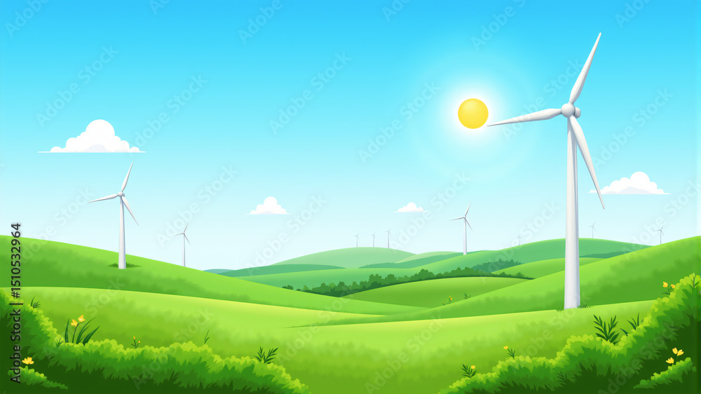 Fototapeta premium Renewable Energy Wind Turbines in Green Landscape