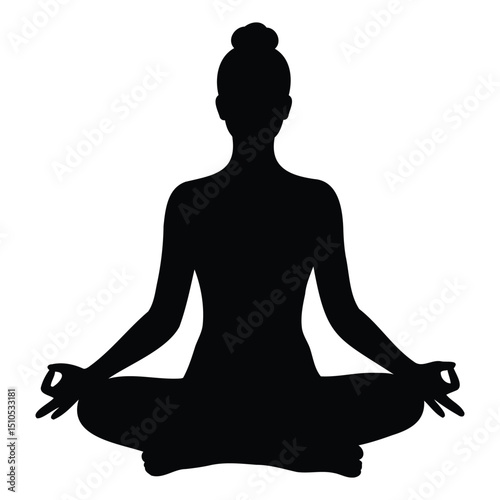 Calm Woman in Easy Pose Yoga Silhouette - Vector for Meditation, Wellness, and Serenity Themes