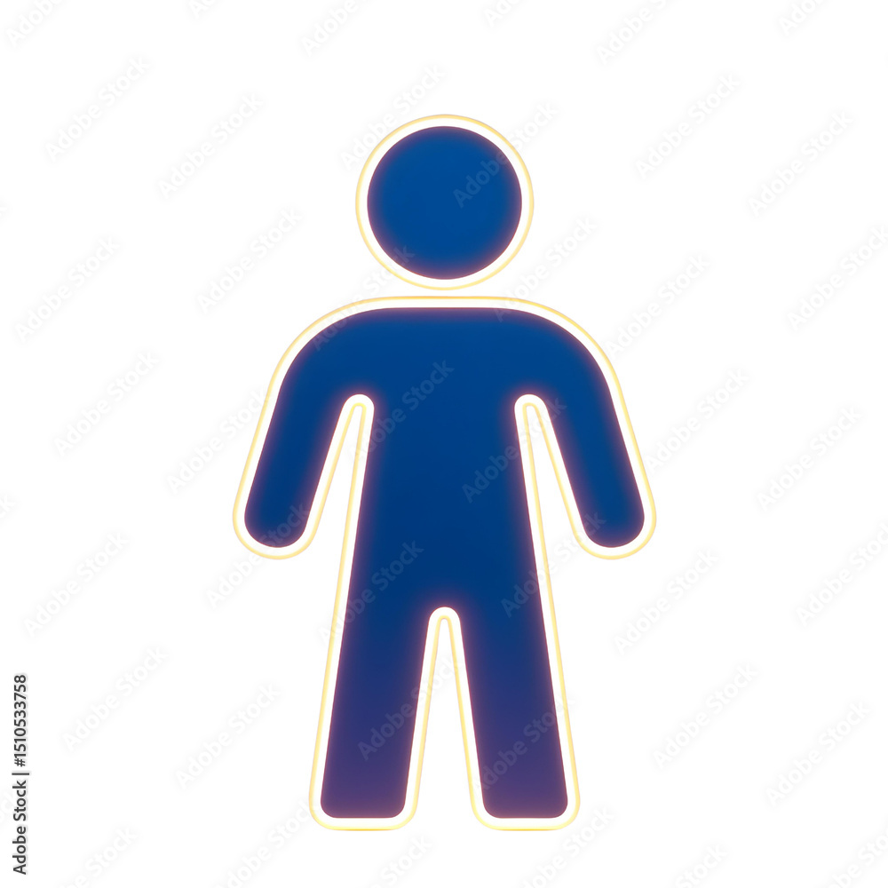 Obraz premium A simple, dark blue silhouette of a person, featuring a circular head and a rounded body shape, set against a plain white background.