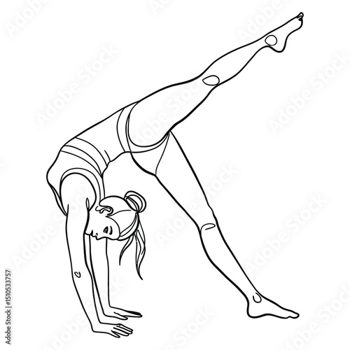 Gymnast Performing Bridge Pose with Raised Leg - Minimalist Line Art Vector for Sports, Flexibility, and Fitness Themes
