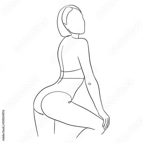 Sensual Woman in Underwear - Minimalist Line Art Vector Illustration for Body Positivity, Beauty, and Fashion Themes