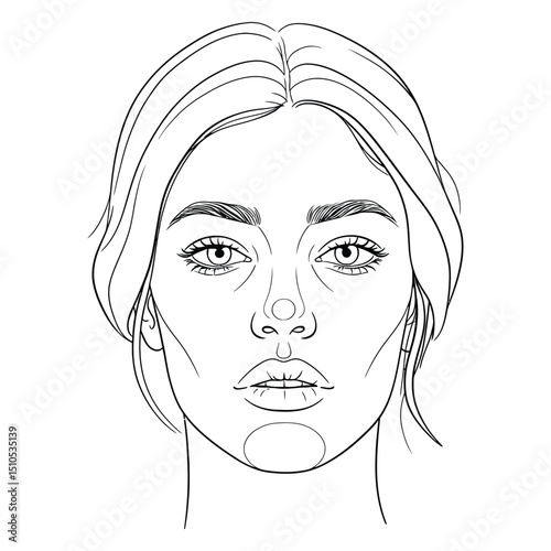 Stunning Female Face Outline Vector - Detailed Portrait for Beauty, Skincare, and Facial Structure Studies