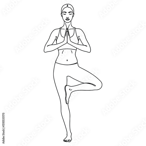 Tree Pose Yoga Vrikshasana Sketch Line Art Drawing Illustration Vector