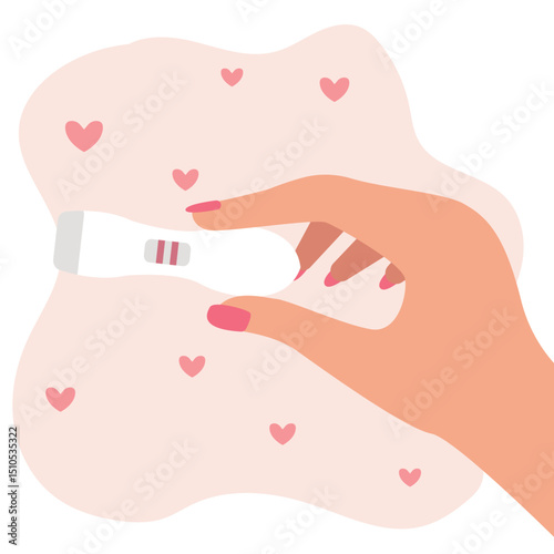 Woman's hand holding a positive pregnancy test result as a two lines vector illustration