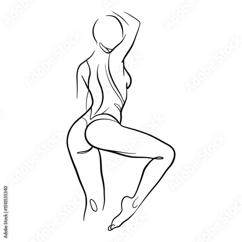 Vector Line Art Drawing of Sensual Female Body Pose