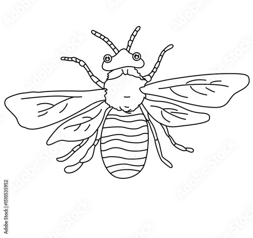 Cute cartoon hand drawn vector honey bee or wasp outline.