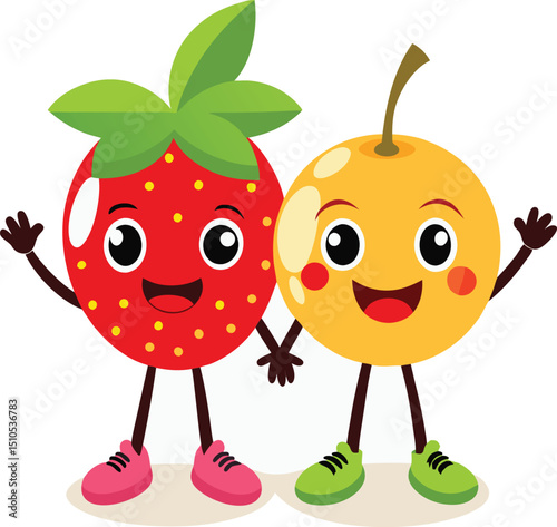 fruit character illustrations with arms legs.