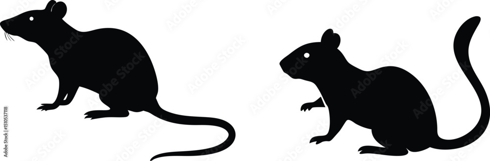 Fototapeta premium Black rat silhouette vector illustration for pest control and animal clip art design needs