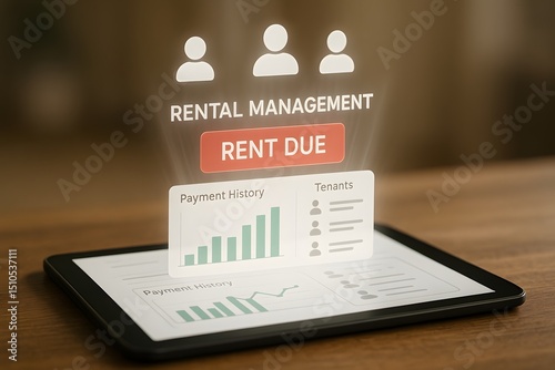 Wallpaper Mural A digital tablet displaying "Rental Management" and "Rent Due", showcasing a modern approach to property management Torontodigital.ca