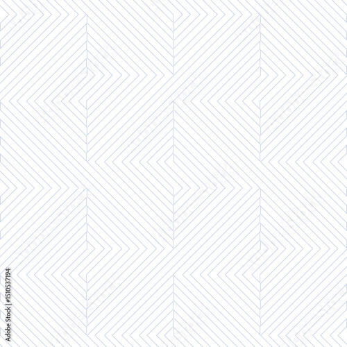 Geometric lines vector seamless pattern. Subtle minimal vector texture with thin quirky stripes, lines, chevron, zig zag. Abstract blue and white graphic background. Linear ornament. Repeated design