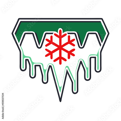 Illustration of dripping icicles with a central red snowflake, representing cold winter weather and holiday season themes.
