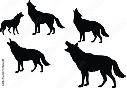 Wolf pack howling silhouette vector illustration free download for graphic design projects