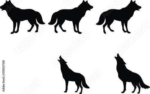 Wolf pack silhouette vector illustration for wildlife animal design and howling wolf clip art
