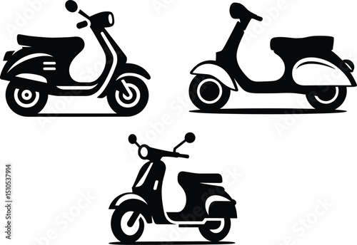 Three classic scooter silhouettes vintage design illustrations
