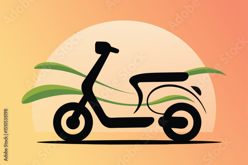 Stylish scooter silhouette against sunset background