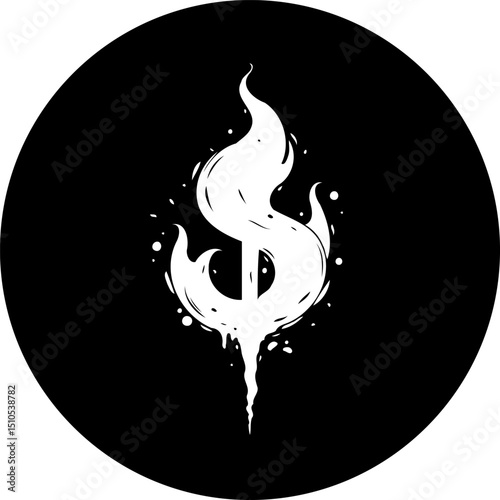 Monochrome fiery dollar symbol emblem evokes financial intensity and risk