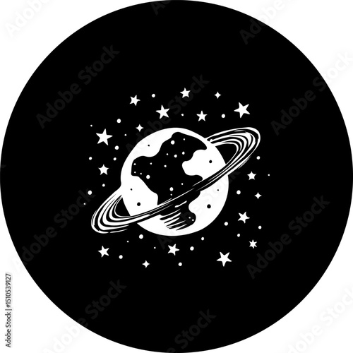 Celestial sphere embodying exploration of cosmos, stellar formations and planet saturn