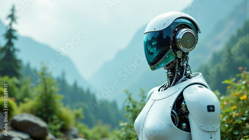 Advanced Humanoid Robot in Natural Landscape photo