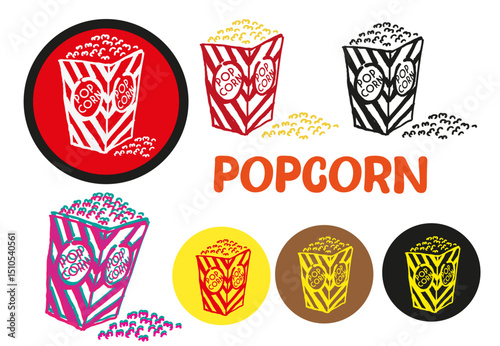 Popcorn doodle outline style set. Editable Clip Art.