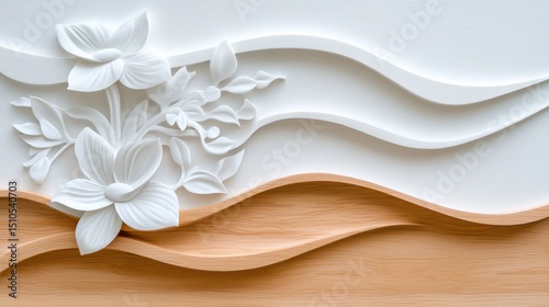 Three Dimensional Floral Design on Textured Background in White and Brown Tones