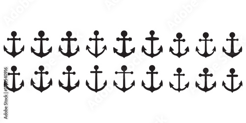 Anchor Icon Collection – Nautical Black Vector Symbols Set