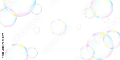 Beautiful circles colorful soap bubbles texture background. Design soap bubbles on a white background. Vector circles template design. white background texture, Xmas, backdrop, lights, wallpaper
