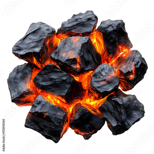 Glowing Embers A Pile of Hot Coals isolated on transparent background
