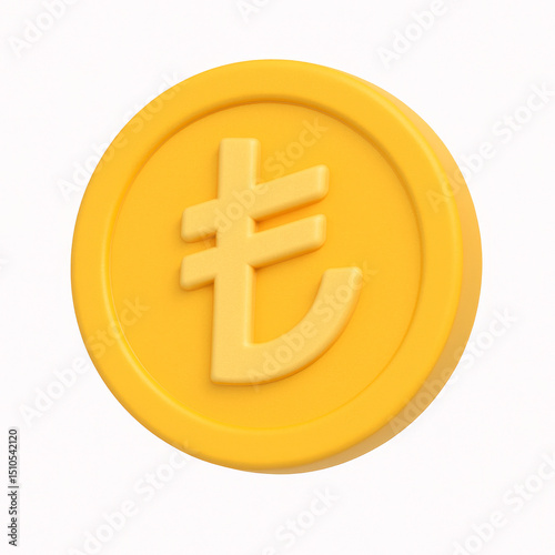 Lira Currency Symbol: A vibrant, golden Lira coin with a prominent currency symbol, embodies prosperity and financial stability in 3D render.